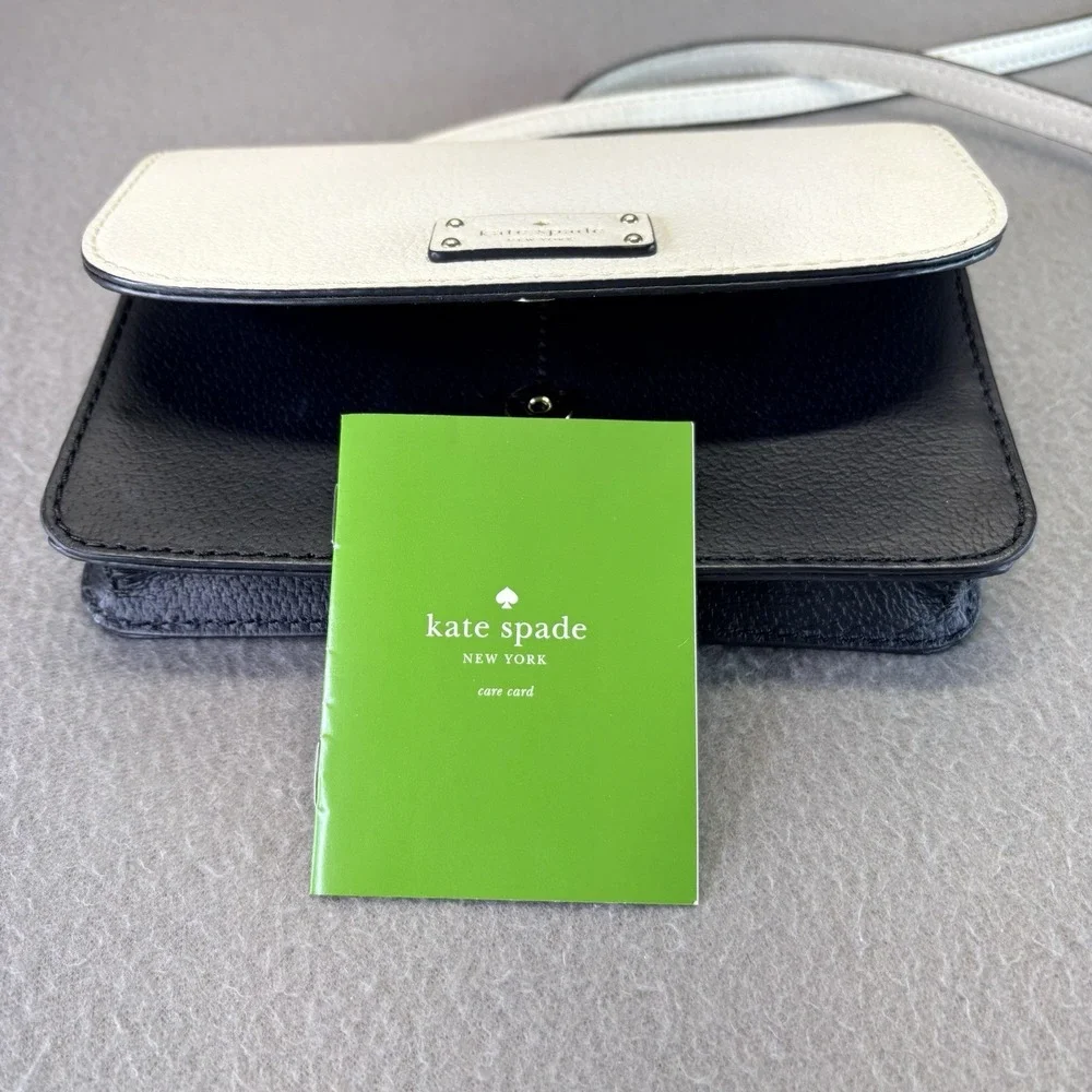 Kate Spade New York Colorblock Ivory Black Leather Small Crossbody Bag